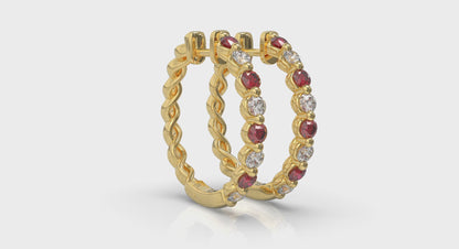 Diamond and Ruby Twist Hoop Earrings