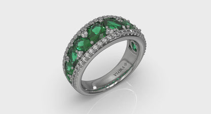 Oval Emerald and Pavé Diamond Band