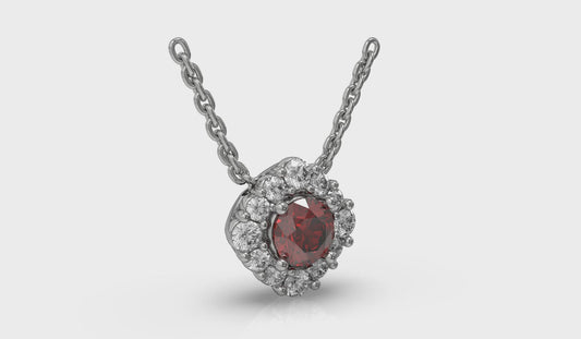 Diamond Halo and Round Ruby Center Pendant