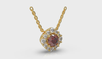 Diamond Halo and Round Ruby Center Pendant