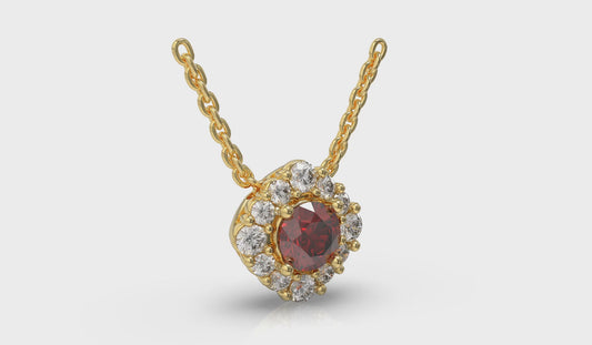 Diamond Halo and Round Ruby Center Pendant