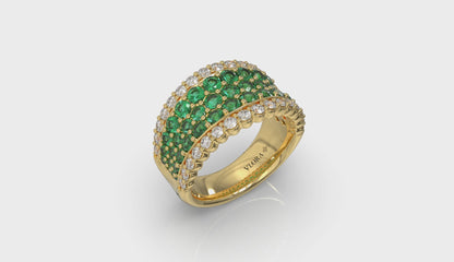 Diamond and Emerald Multi-Row Statement Ring
