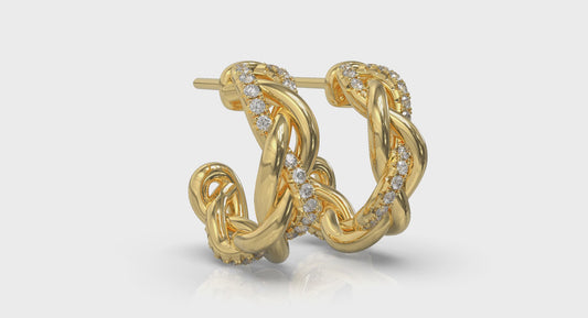 Alternating Diamond Twist Huggie Hoop Earrings