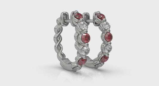 Diamond and Ruby Twist Hoop Earrings