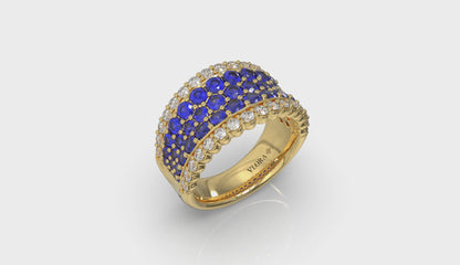 Diamond and Sapphire Multi-Row Statement Ring