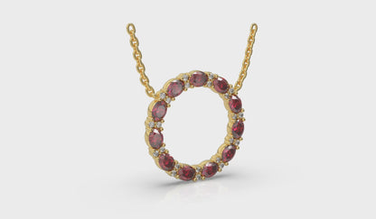 Oval Ruby and Diamond Open Circle Pendant Necklace