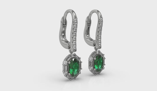 Oval Emerald and Diamond Baguette Earrings
