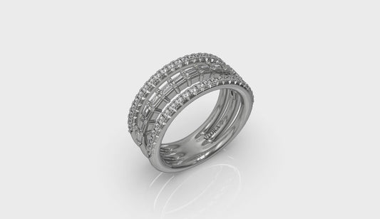 Diamond Open Three Row and Diamond Baguettes Ring