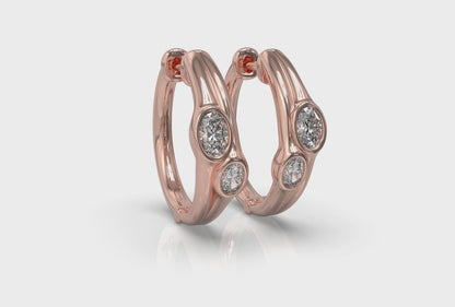 Oval Shaped Diamond Bezel‑Set Two‑Stone Huggies