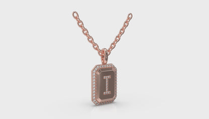 Diamond Medallion Alphabet Pendant Link Necklace, I