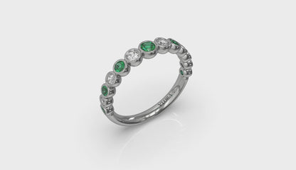 Round Bezel Set Diamond and Emerald Ring