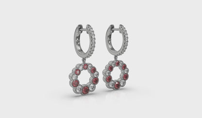 Round Bezel Set Diamond and Ruby Circle Drop Earring