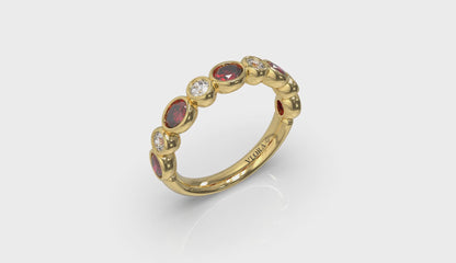 Oval and Round Bezel Set Diamond and Ruby Ring