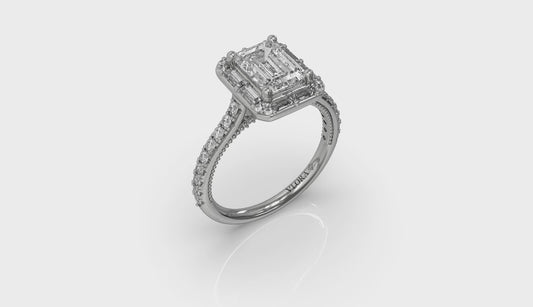Deco Elegance Emerald Cut Halo Engagement Ring