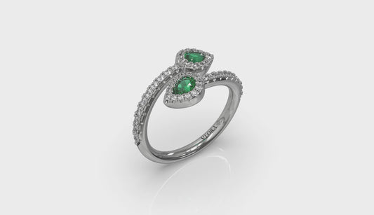 Diamond Wrapped Pear Emerald Ring