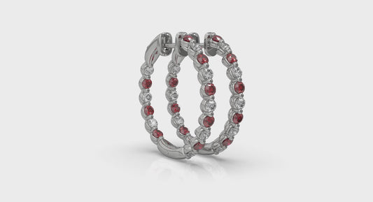 Inside Out Diamond and Ruby  Hoop Earrings