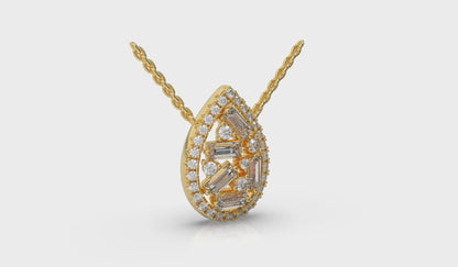 Multi Diamond Tear Drop Baguette Pendant Necklace