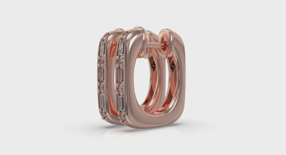 Elongated Baguette Diamond Huggie Earrings