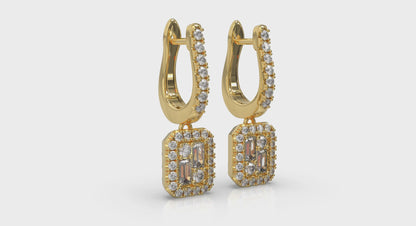 Diamond Baguette Halo Drop Huggie Earrings