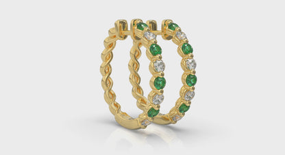 Diamond and Emerald  Twist Hoop Earrings