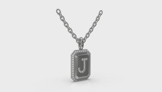 Diamond Medallion Alphabet Pendant Link Necklace, J