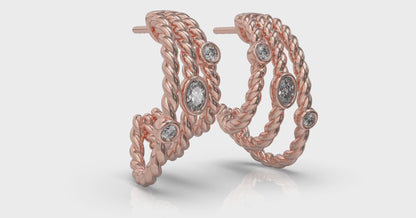 Bezel Set Diamond Rope Hoop Earrings