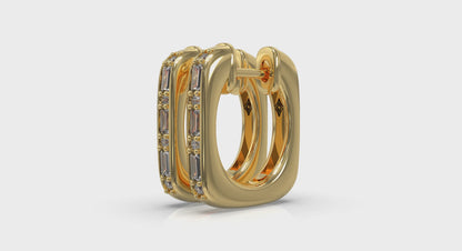 Elongated Baguette Diamond Huggie Earrings