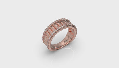 Concave Fluted Ring Edged with Diamonds