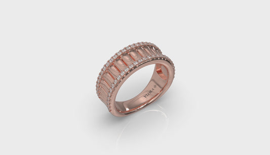 Concave Fluted Ring Edged with Diamonds