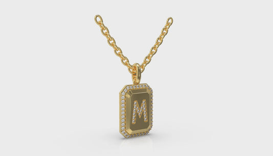 Diamond Medallion Alphabet Pendant Link Necklace, M