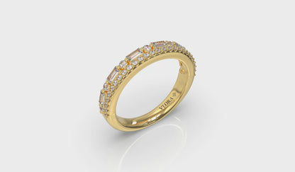Diamond and Diamond Baguette Two Row Ring