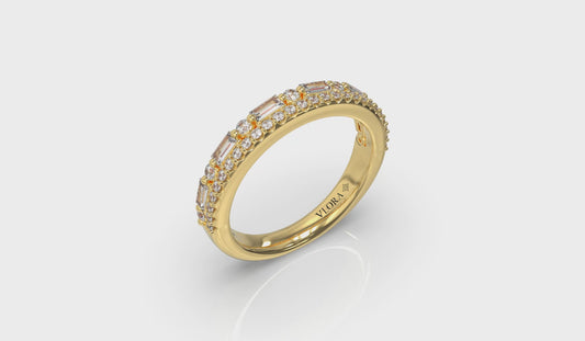 Diamond and Diamond Baguette Two Row Ring
