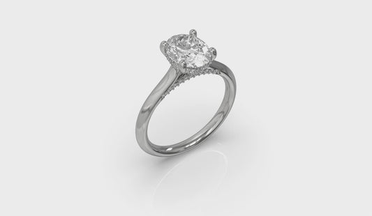 Solitaire Oval Engagement Ring with Hidden Halo