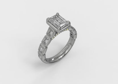 Matching Band for Emerald Cut Bezel Engagement Ring with Bezel Set Accent Diamonds