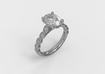 Bezel Oval Diamond Band Engagement Ring